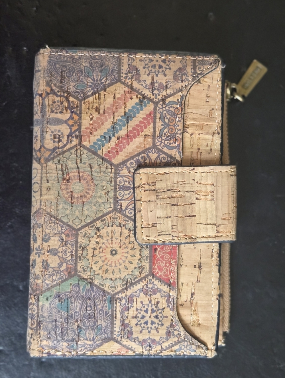 Miss You Hexagon Pattern Portuguese Cork Wallet Boho Neutral & Multicolor